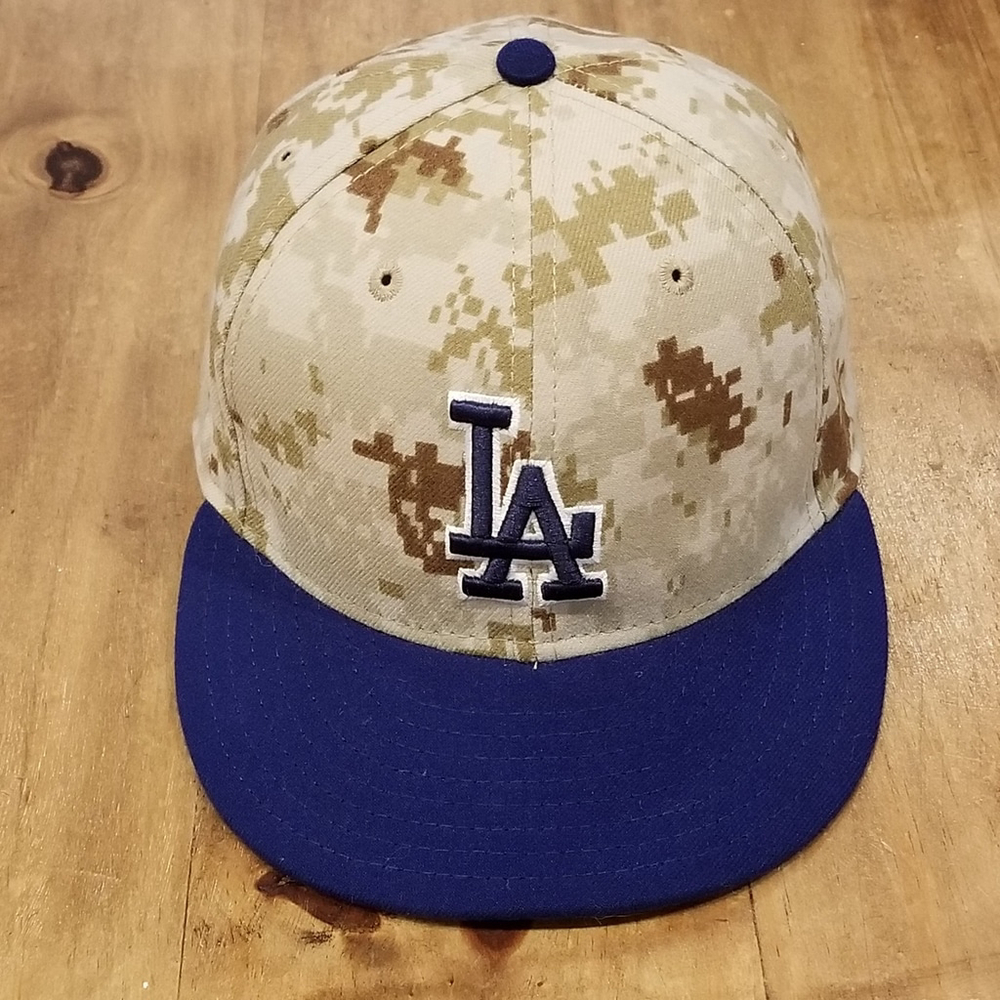 New Era LA Dodgers Desert Camo Snapback Hat with Royal Blue Brim